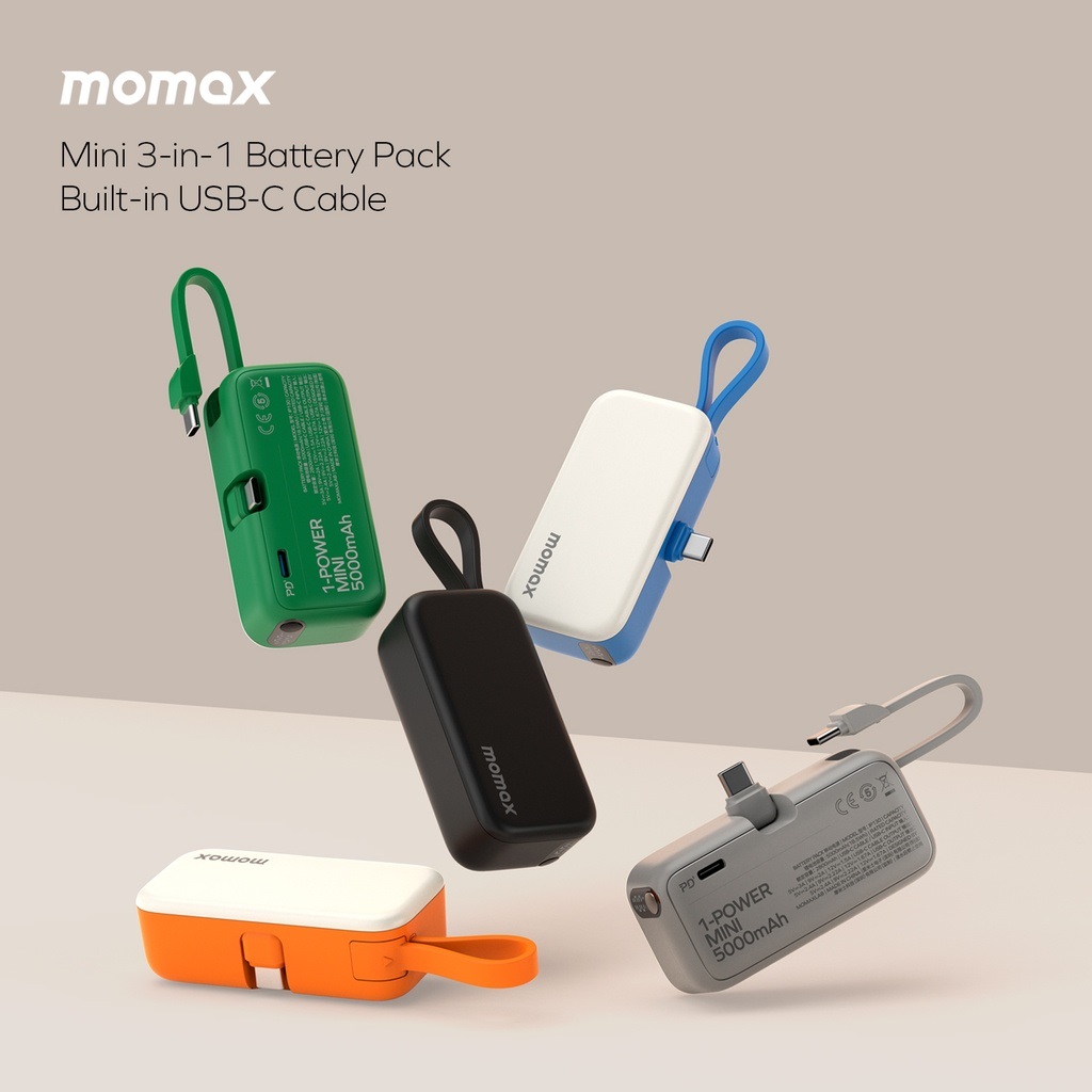 Momax 1-Power Mini 5000mAh 3IN1 Power Bank With Type-C Plug - Orange