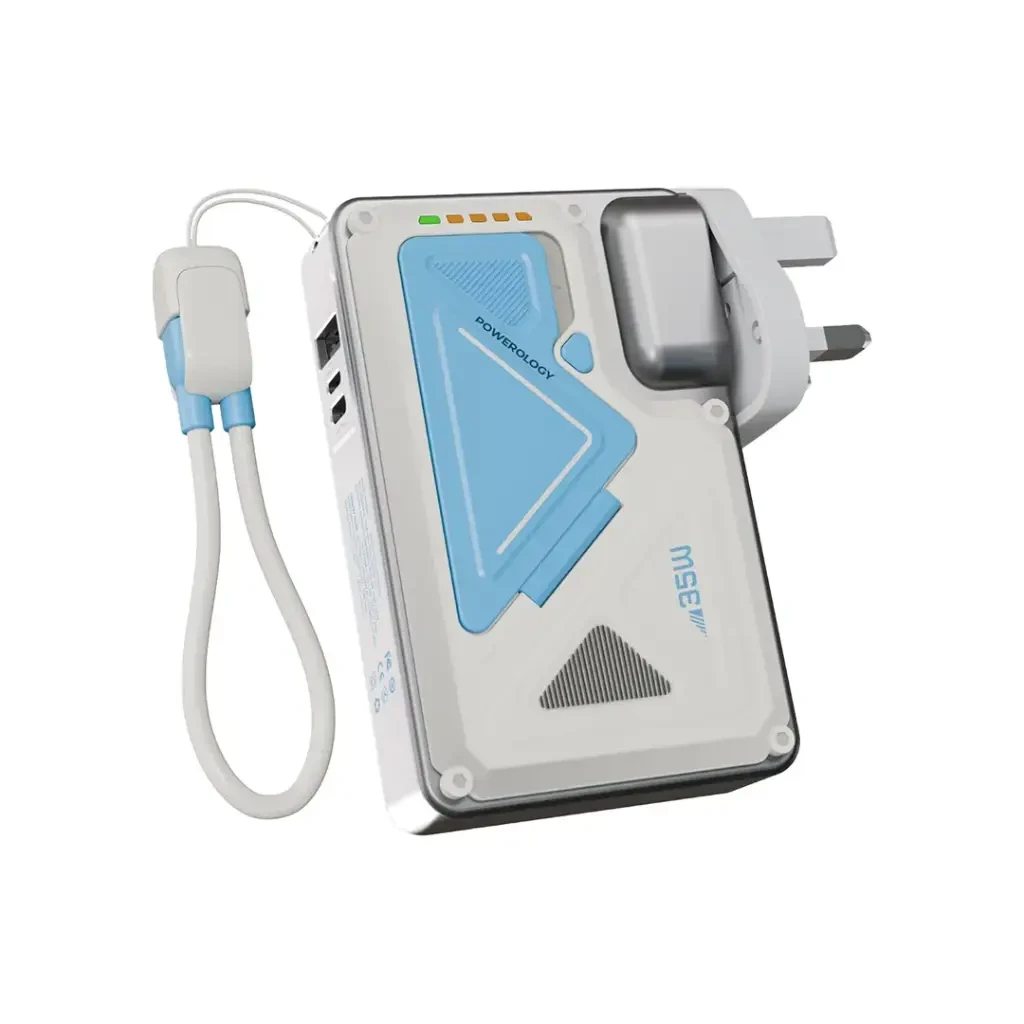 Powerology 10000mAh Wall Charger MagSafe Power Bank with Type-C & Lightning Cable Adapter (PP080) White