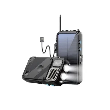 Powerology 16000mAh Solar Power Bank with FM Radio Speaker and Lights PP049 -Black