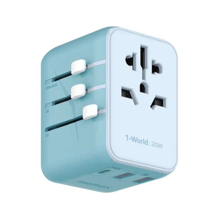 MOMAX 1-World 20W 3 Port+AC Travel Adapter (UA11) -Blue