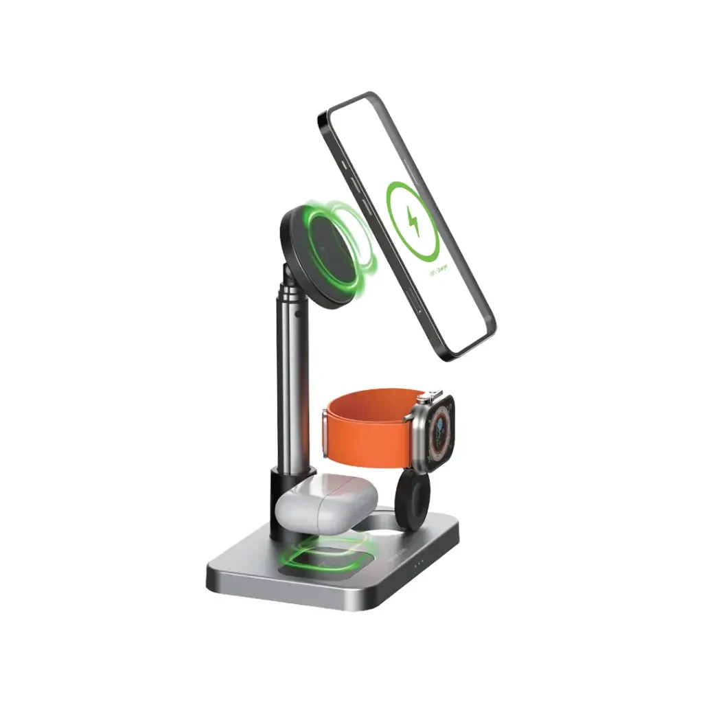 Green Lion 3 in 1 Telescopic Magsafe Wireless Charger (GX28) Silver