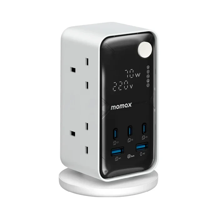 Momax 1-Charge Work Flow Tower 70W GaN - 6 Outlet + 3 USB-C & 2 USB-A Ports (US25UK) White