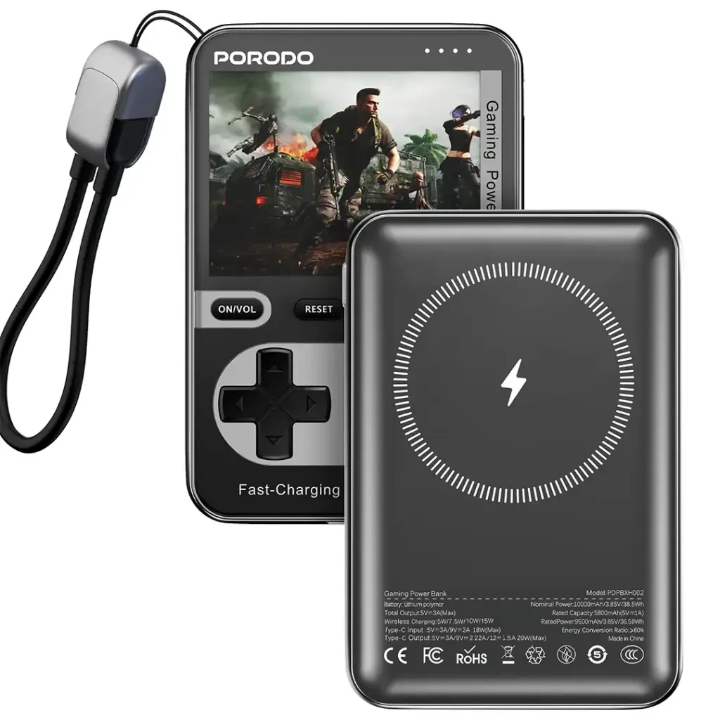 Porodo Arcadevolt 5000mAh Magsafe Power Bank with Built-in Console - Black