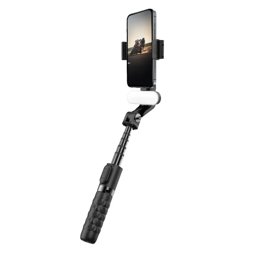 Porodo QuadBase Gimbal Stabilizer - Anti-Shake & Detachable Fill Light (LFS148) Black