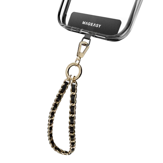 MagEasy 9mm Leather Chain Wrist Strap - Black/Matte Gold