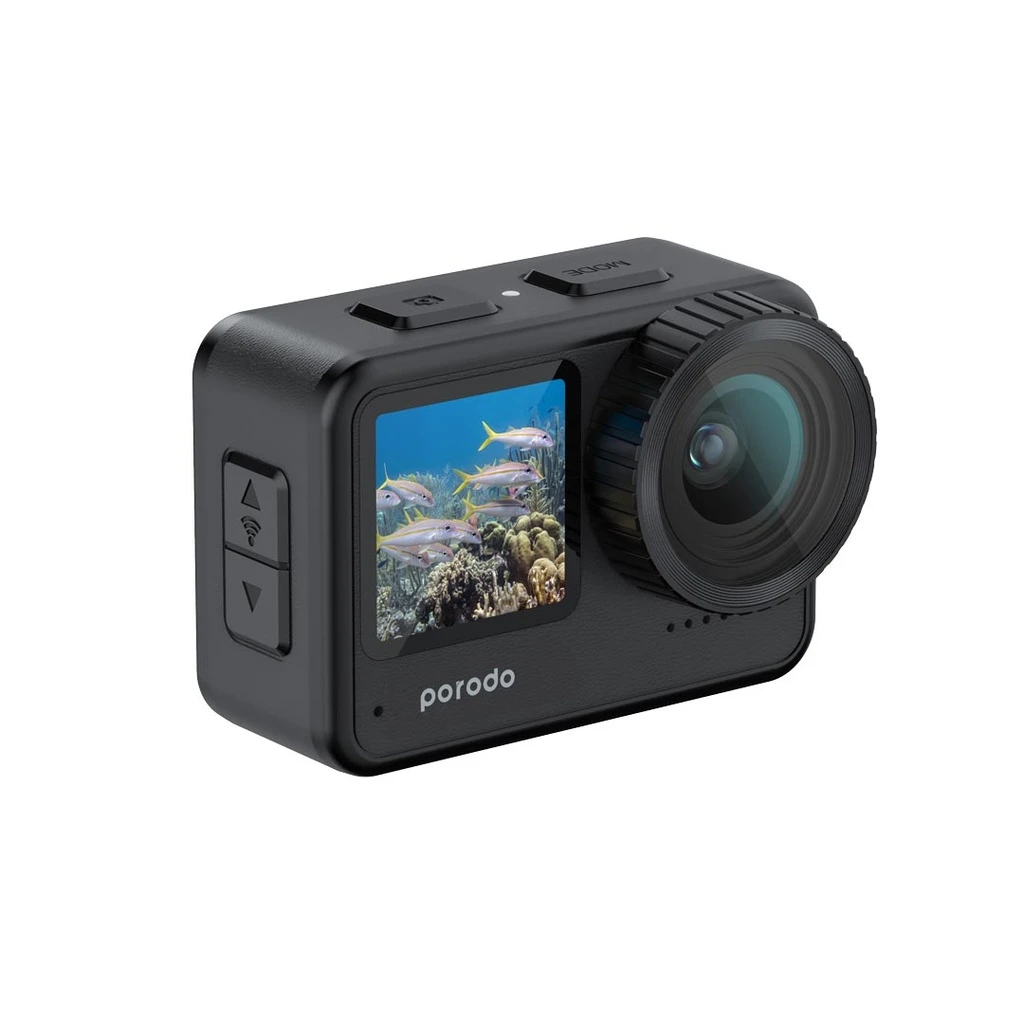 Porodo Fully Waterproof 4K UHD Action Camera with Dual Display & Video Stabilisation - Black