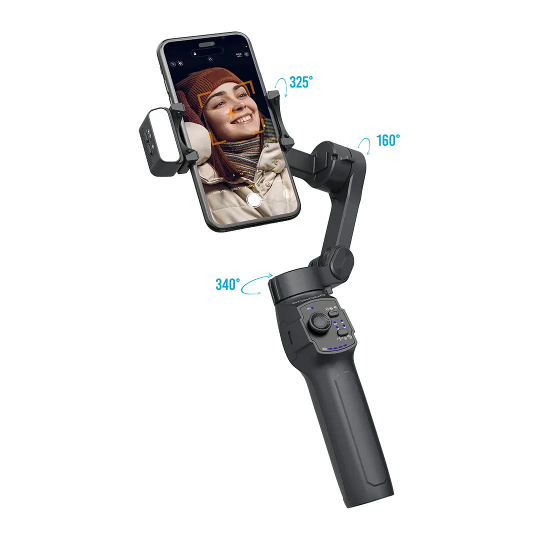 Porodo 3-Axis Gimbal Stabilizer Magnetic Fill Light - Black