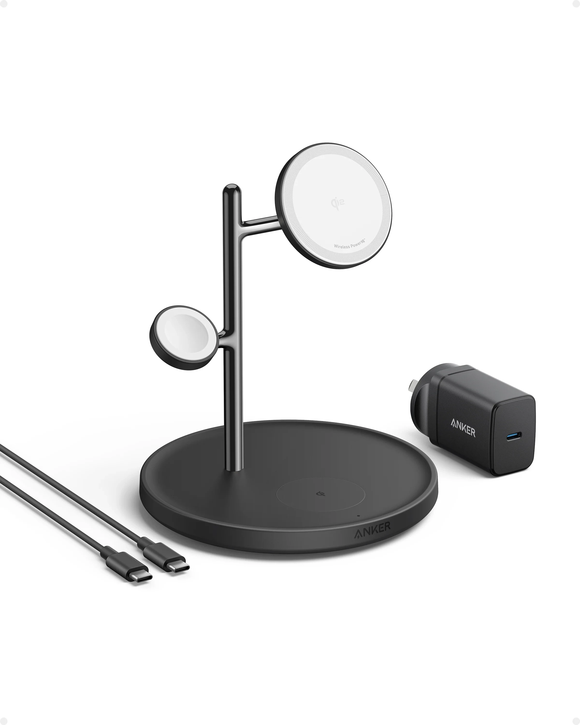 Anker MagGo Wireless Charging Station (3-in-1 Stand) 40W USB-C Charger and 5ft USB-C to USB-C Cable - Black
