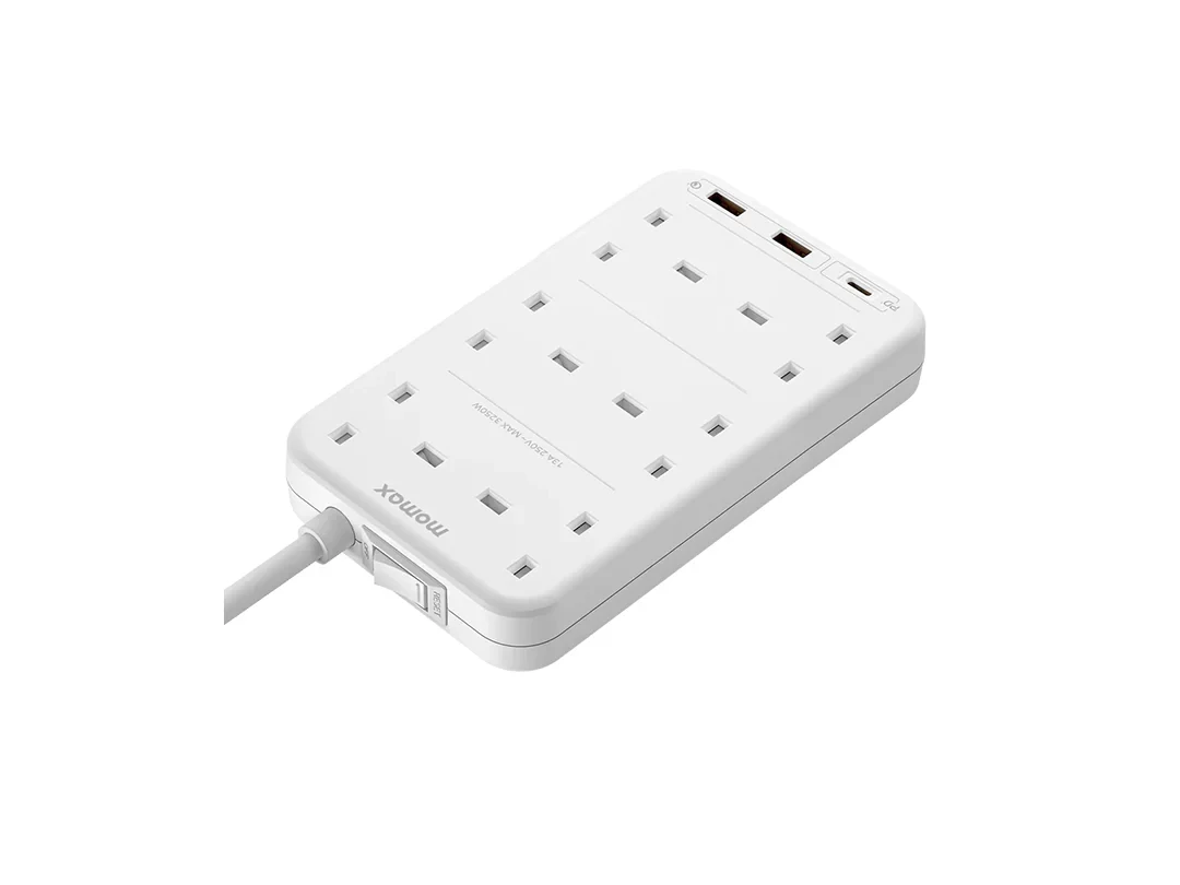 Momax Oneplug 6-Outlet Power Strip with USB (US12UK) White