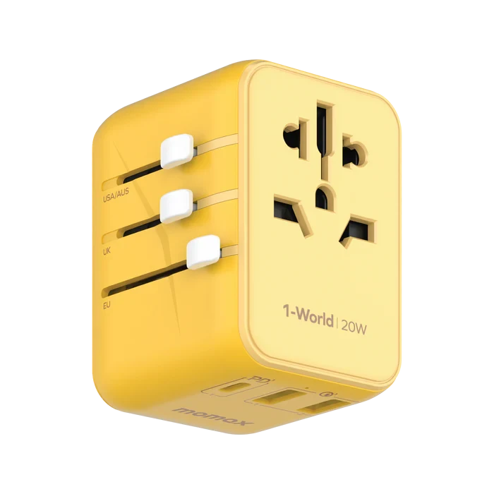 MOMAX 1-World 20W 3 Port+AC Travel Adapter (UA11) -Yellow