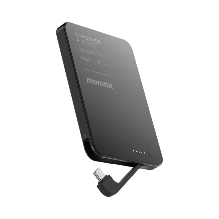 Momax 1-Power F.Pass+ 5000mAh Power Bank With Built-In Cable & Magnetic Attachment - Black