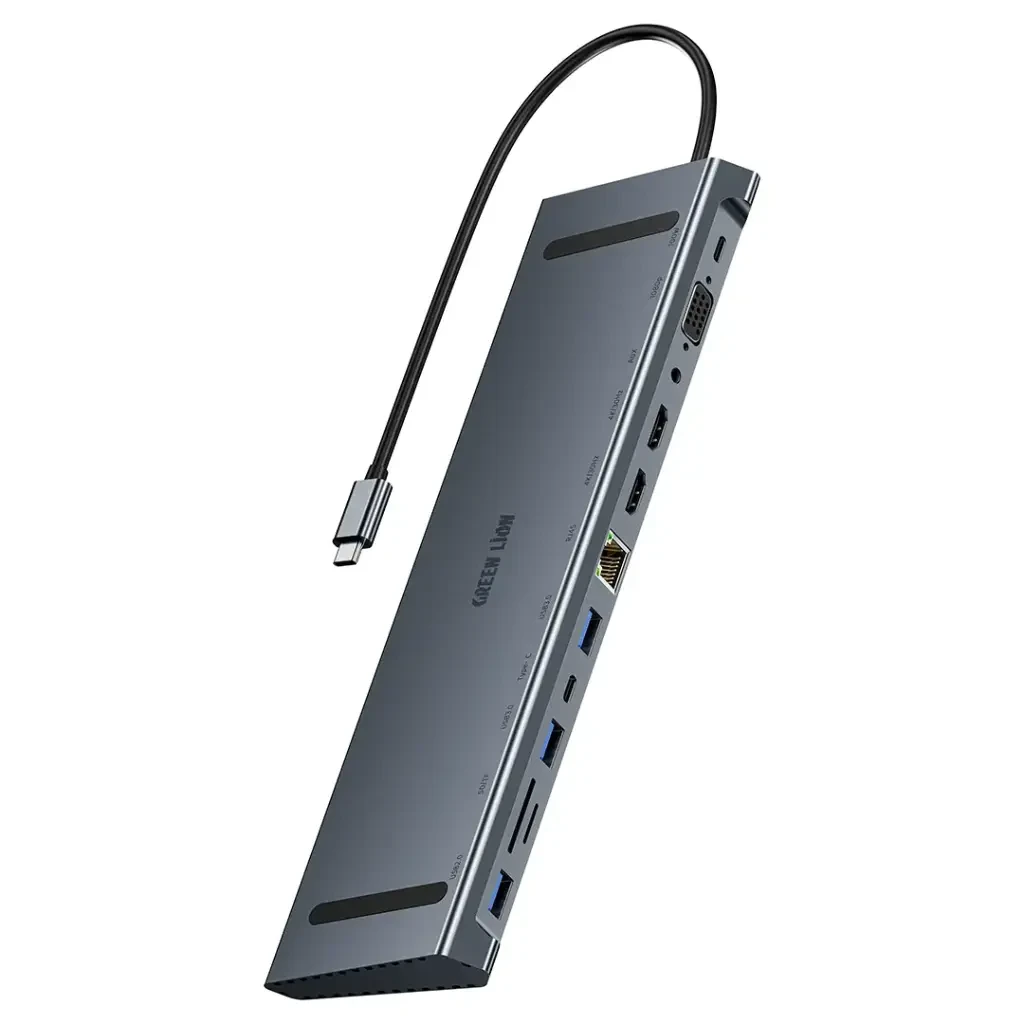 Green Lion 12 in 1 4K HDMI Ethernet USB-C Hub PD 100W (GHB-8) Grey