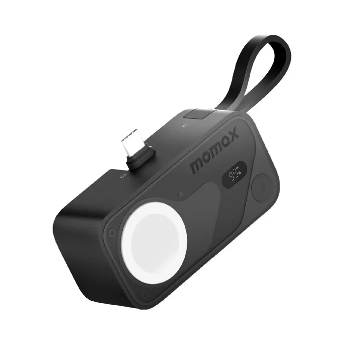 Momax X Pro Mini+ 5000mAh Power Bank - Foldable USB-C Plug & Apple Watch Charger - Black