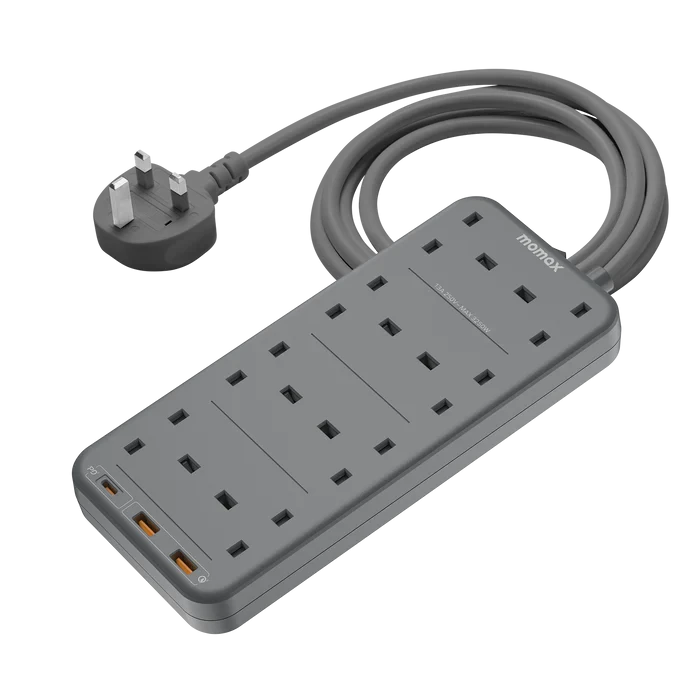 Momax Oneplug 8-Outlet Power Strip with USB (US5UK) Black