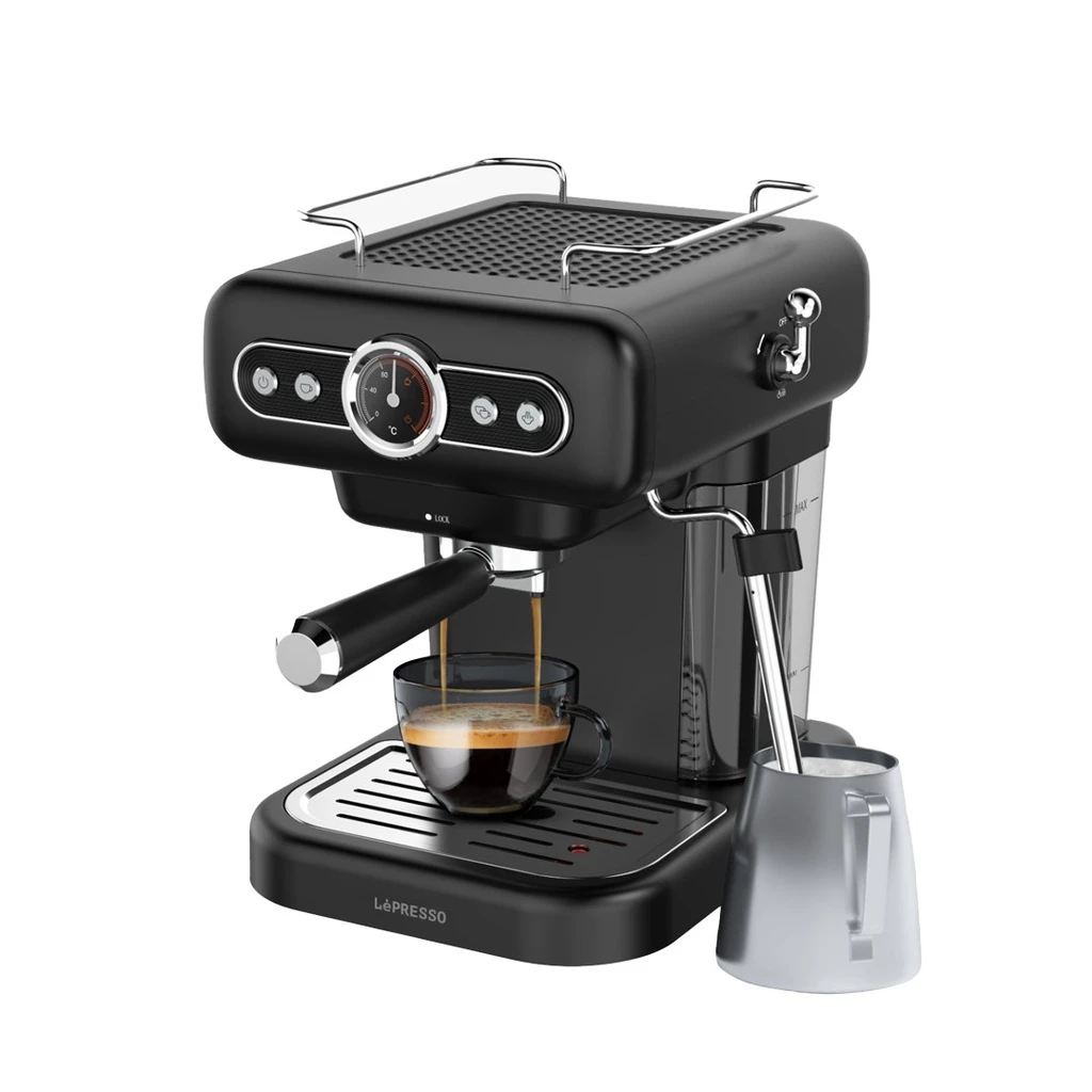LePresso Retro Espresso Boiler Machine Gauge and Milk Steamer (LPCFFM0012BK) Black
