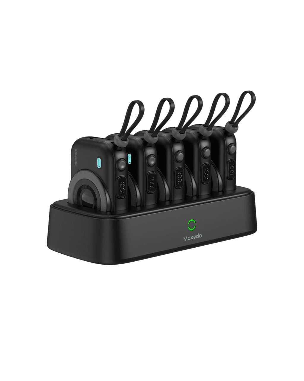 Moxedo 10000mAh 5 in 1 Wireless Charging Power Bank With Built-in USB-C & Lightning Cable (PBH039) Black