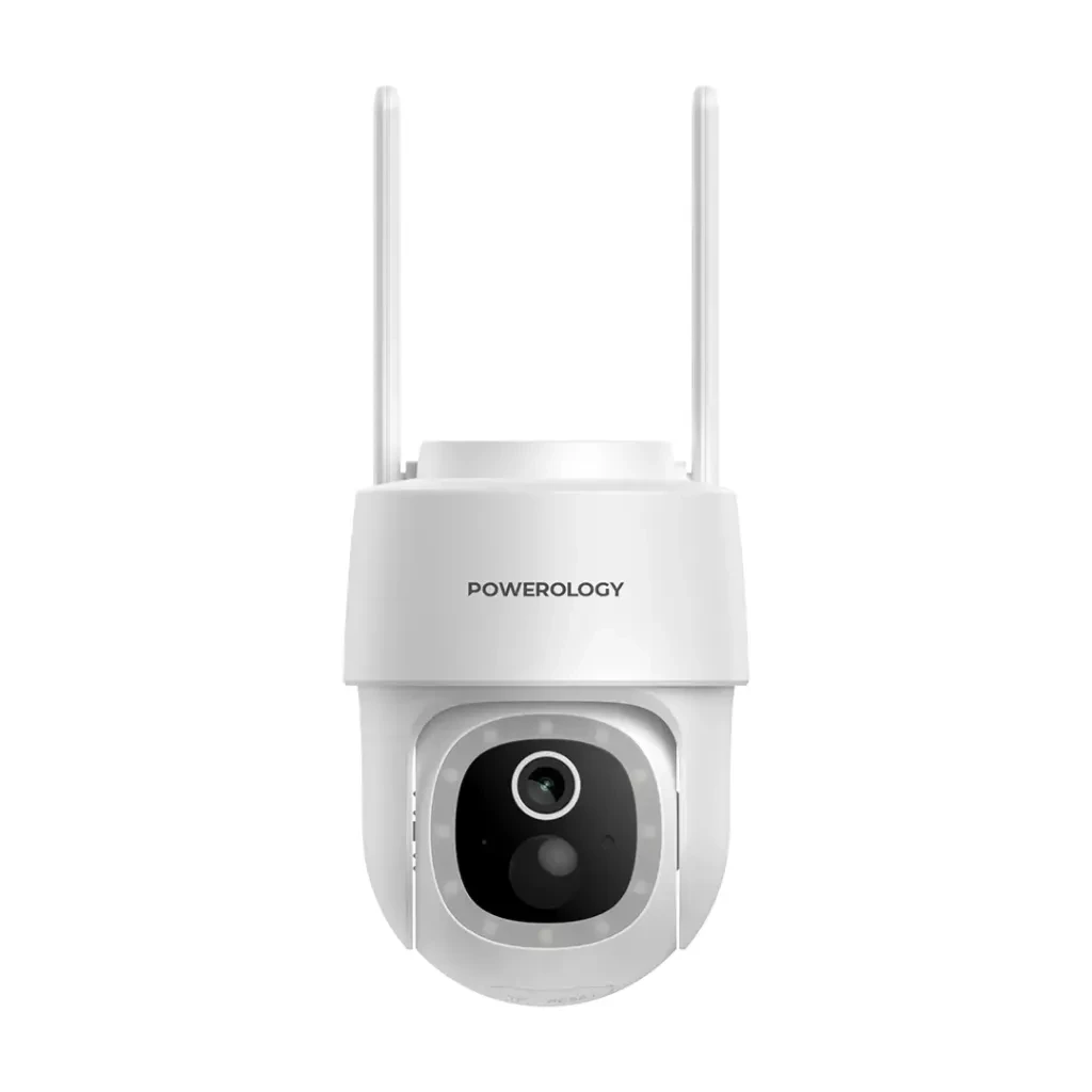 Powerology 2K QUAD HD Built-in Solar Pan & Tilt Outdoor Camera with 5200mAh Battery (PP073) White