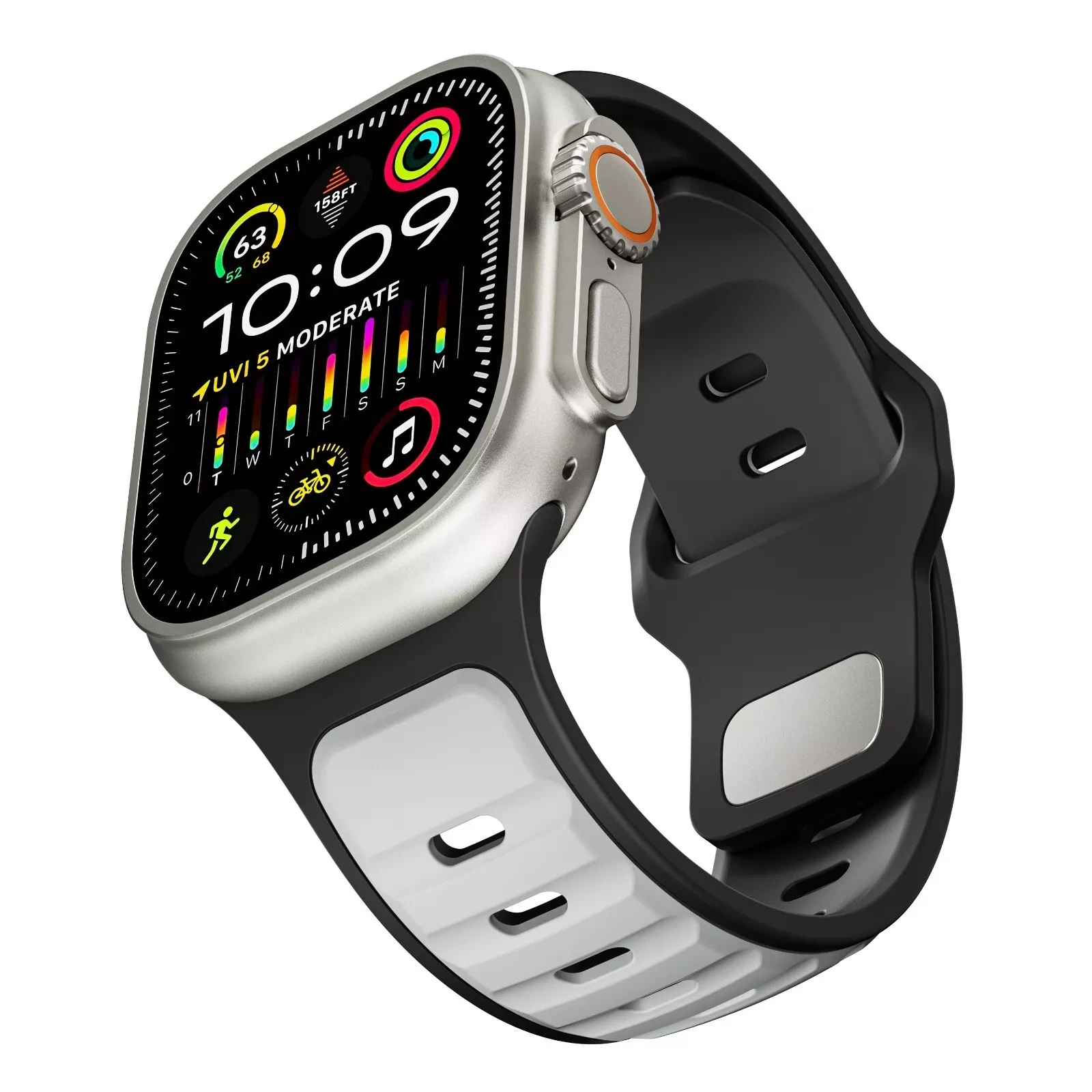 Dual-Tone Apple Watch Silicone Band 42/44/45/46/49MM - Silver/Black