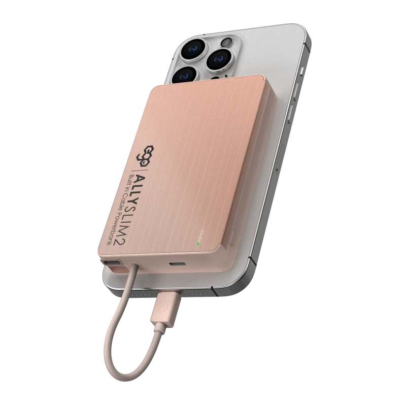 Ego Ally Slim2 10000mAh Power Bank Built-In USB-C Cable And Lightning Adapter - Pink