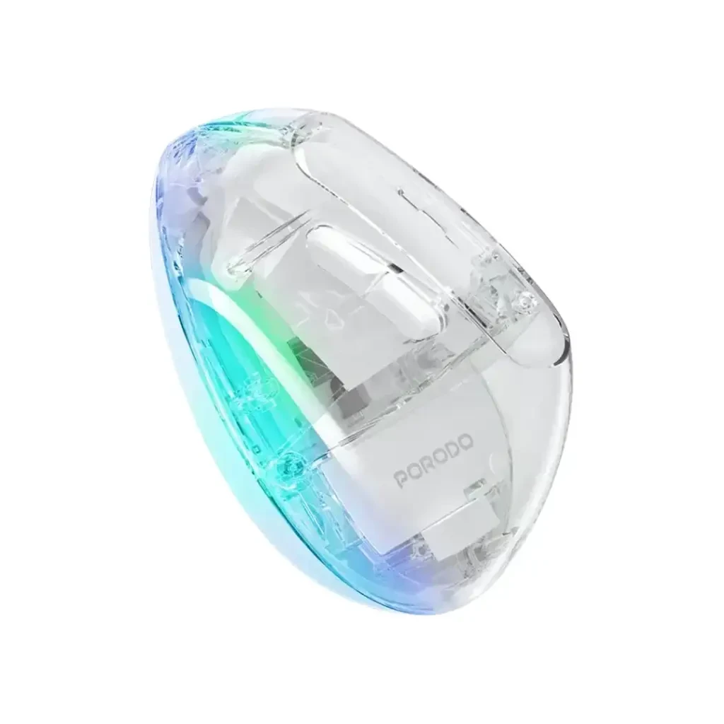 Porodo Vertical 4800 DPI Dual Mode Crystal Shell Wireless Mouse - Transparent