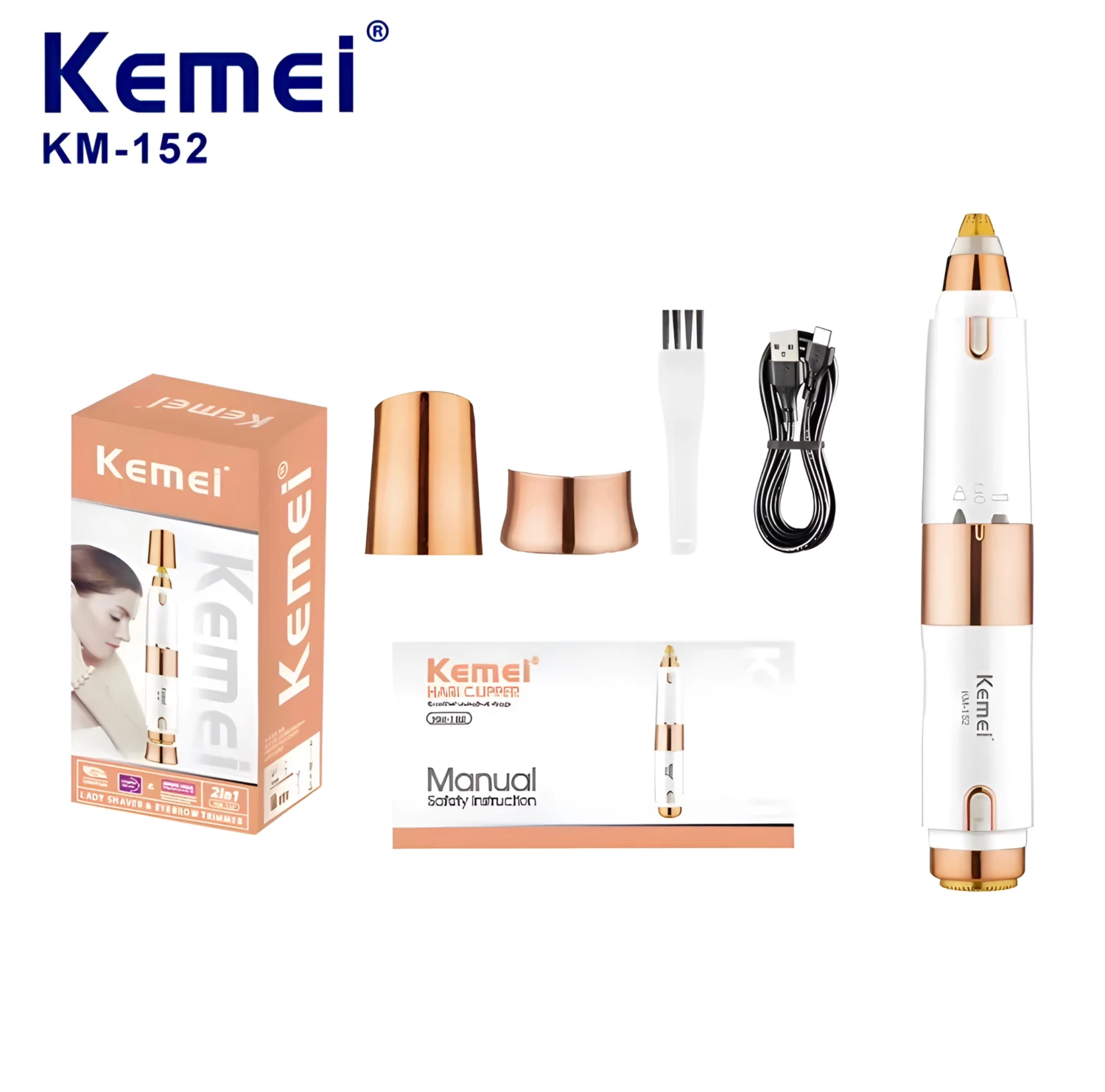 Kemei KM-152 2in1 Rechargeable Lady Shaver & Eyebrow Trimmer