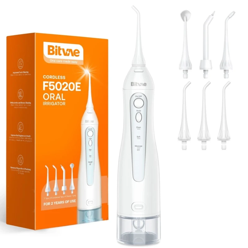 Bitvae F5020E Cordless Water Flosser with 7 Tips - White