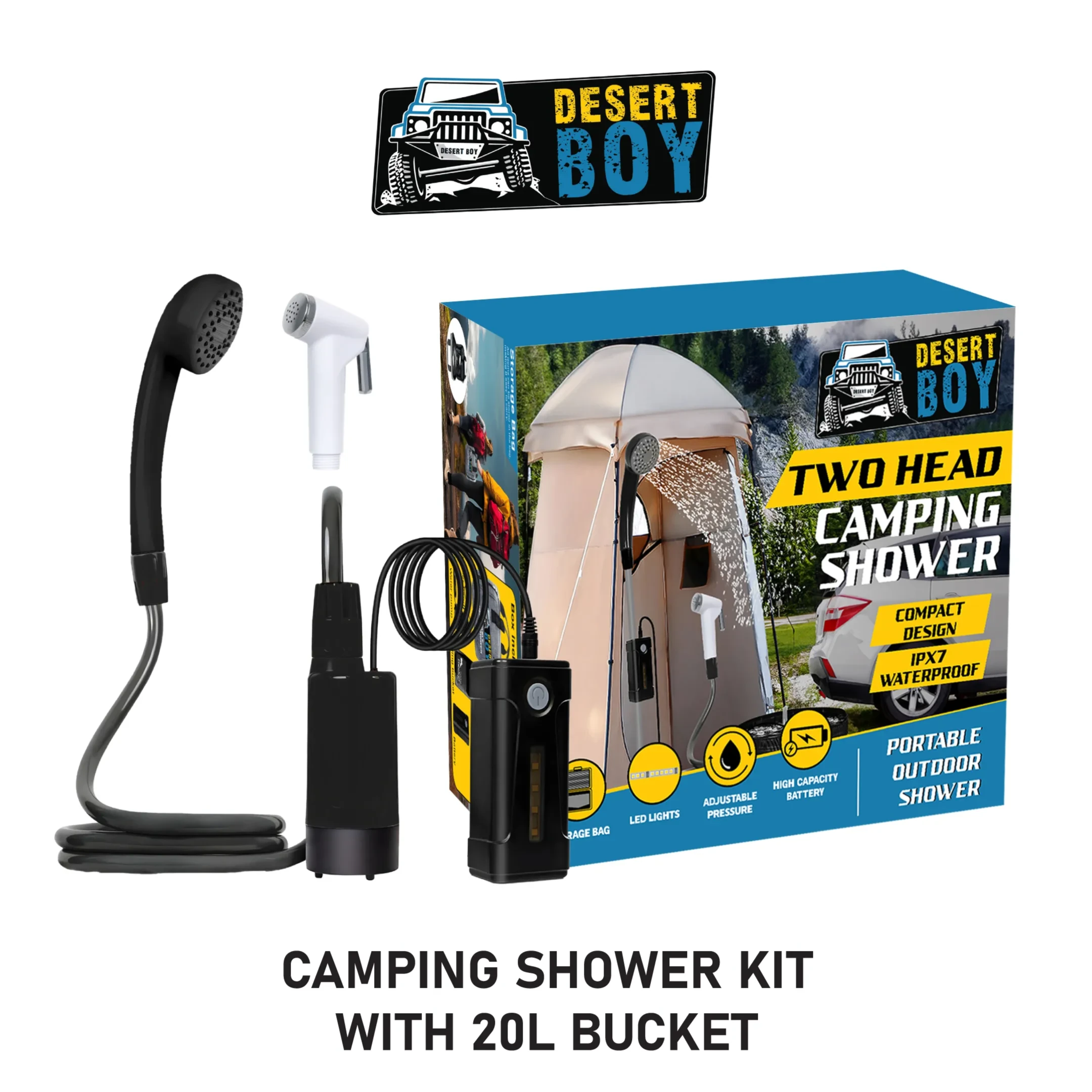 Desert Boy Camping Shower Kit With 20L Bucket