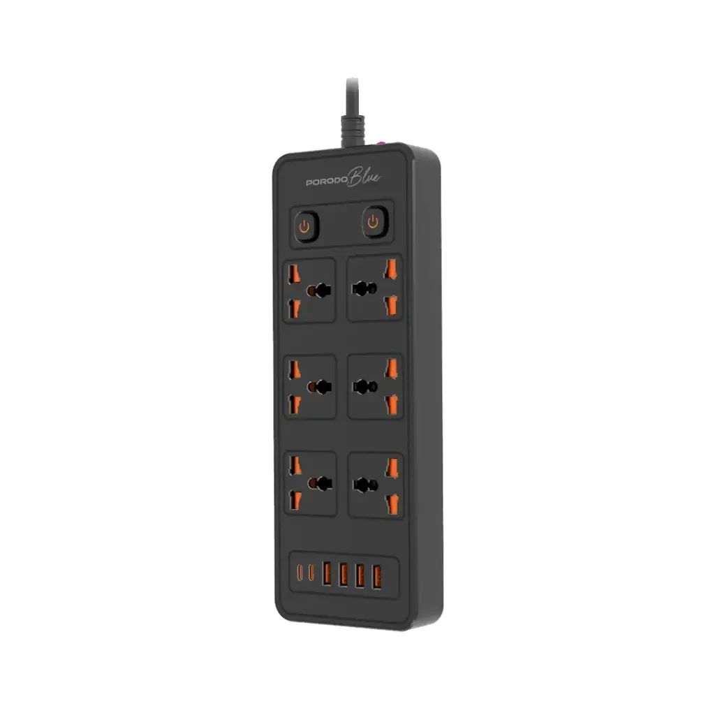 Porodo 6 AC Dual Switch Power strip 3000W 3M - PB FWCH033 BK - BLACK