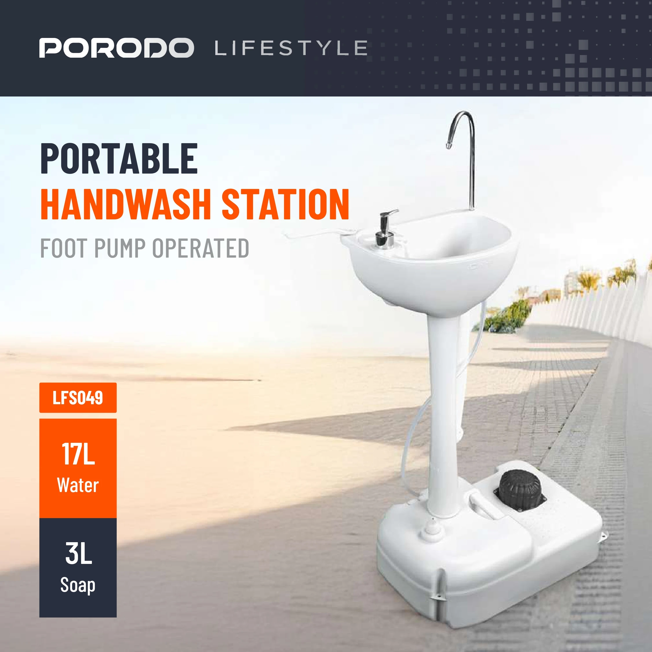 PORODO PORTABLE HANDWASH STATION FOOT PUMP OPERATED - PDLFDT049