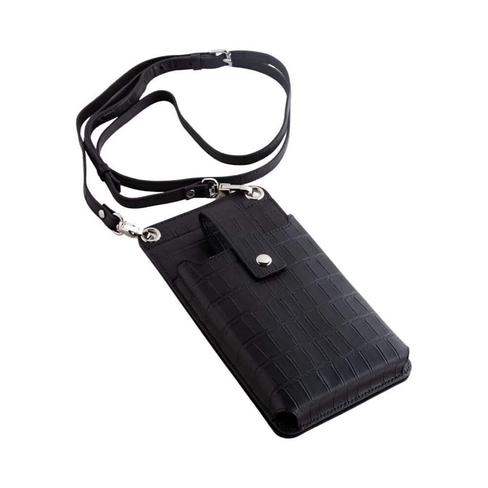 Qatari Cases Crocodile Leather Crossbody Phone & Accessories Bag - Black