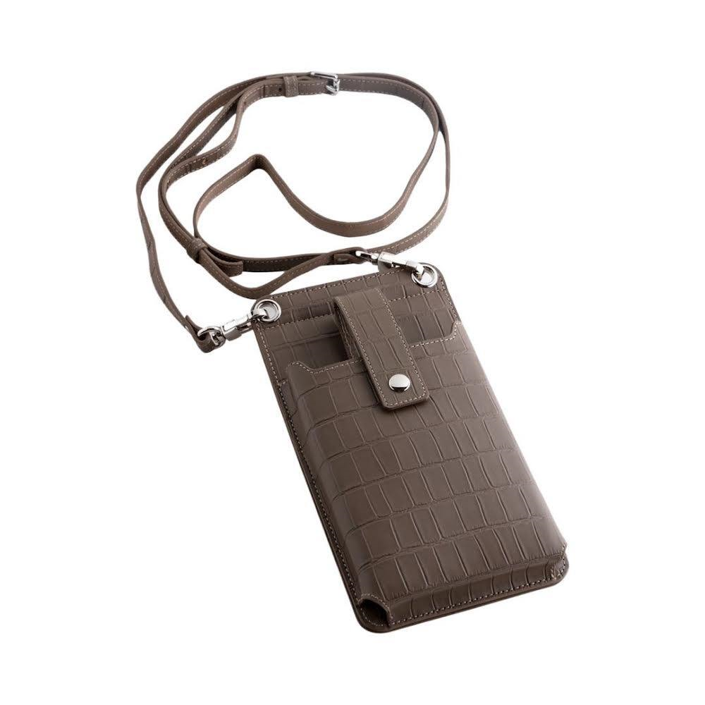 Qatari Cases Crocodile Leather Crossbody Phone & Accessories Bag - Brown