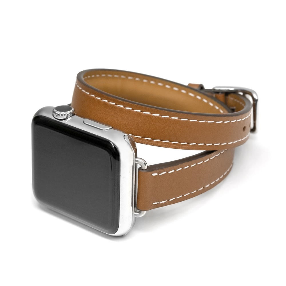 Qatari Cases Double Tour Apple Watch Cow Leather Strap 38mm40mm41mm - Brown