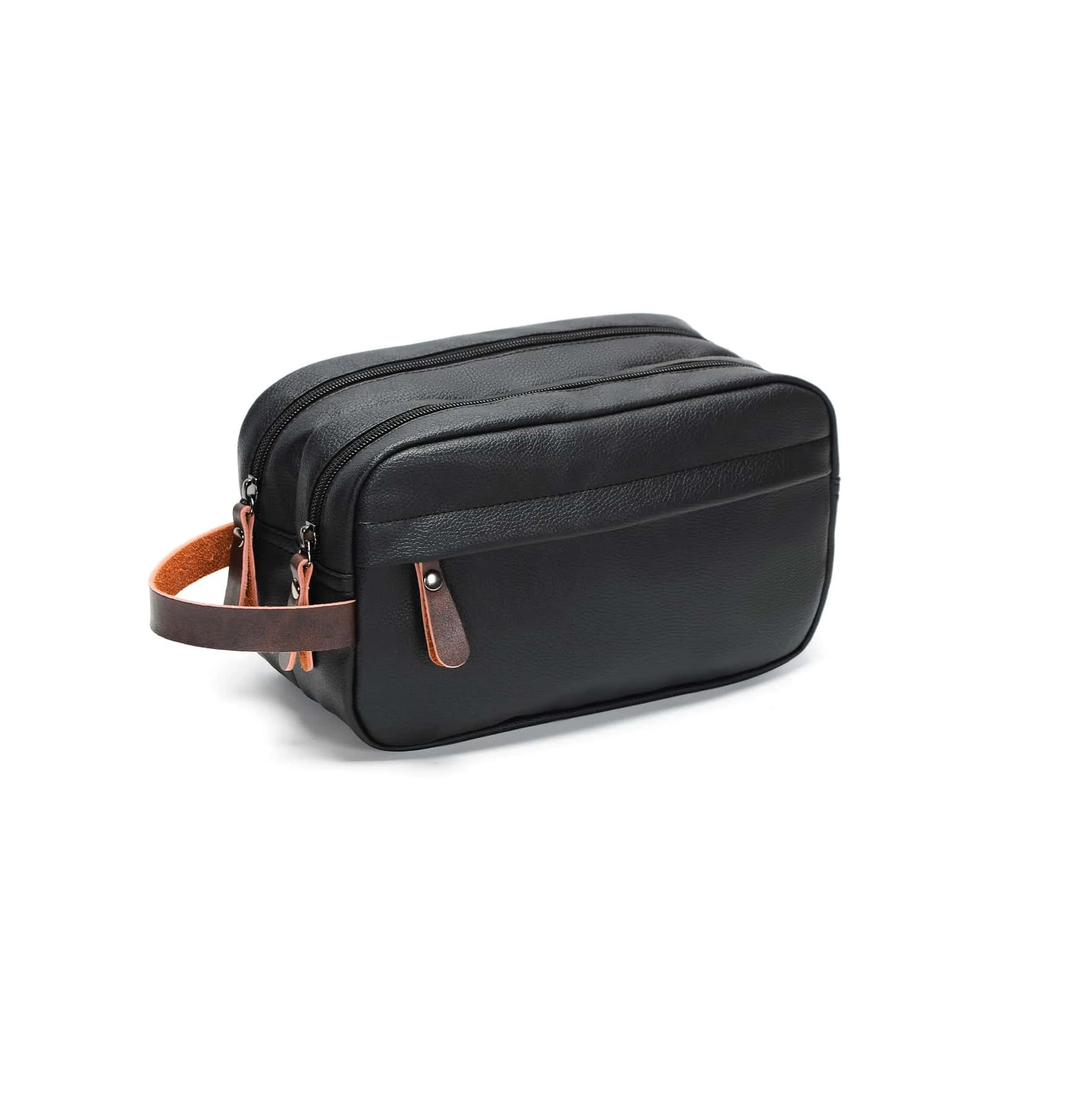 Leather Travel Mobile Accessories Large Bag - Black