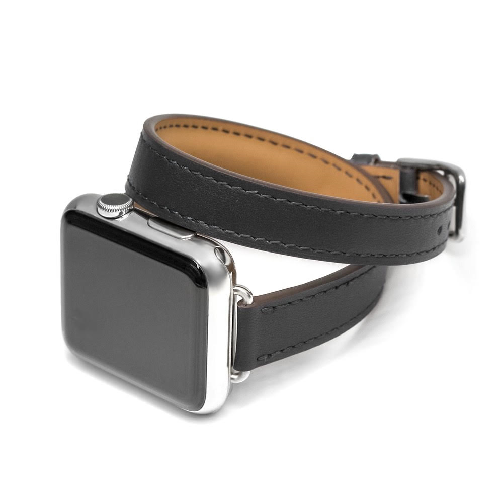 Qatari Cases Double Tour Apple Watch Cow Leather Strap 38mm40mm41mm - Black