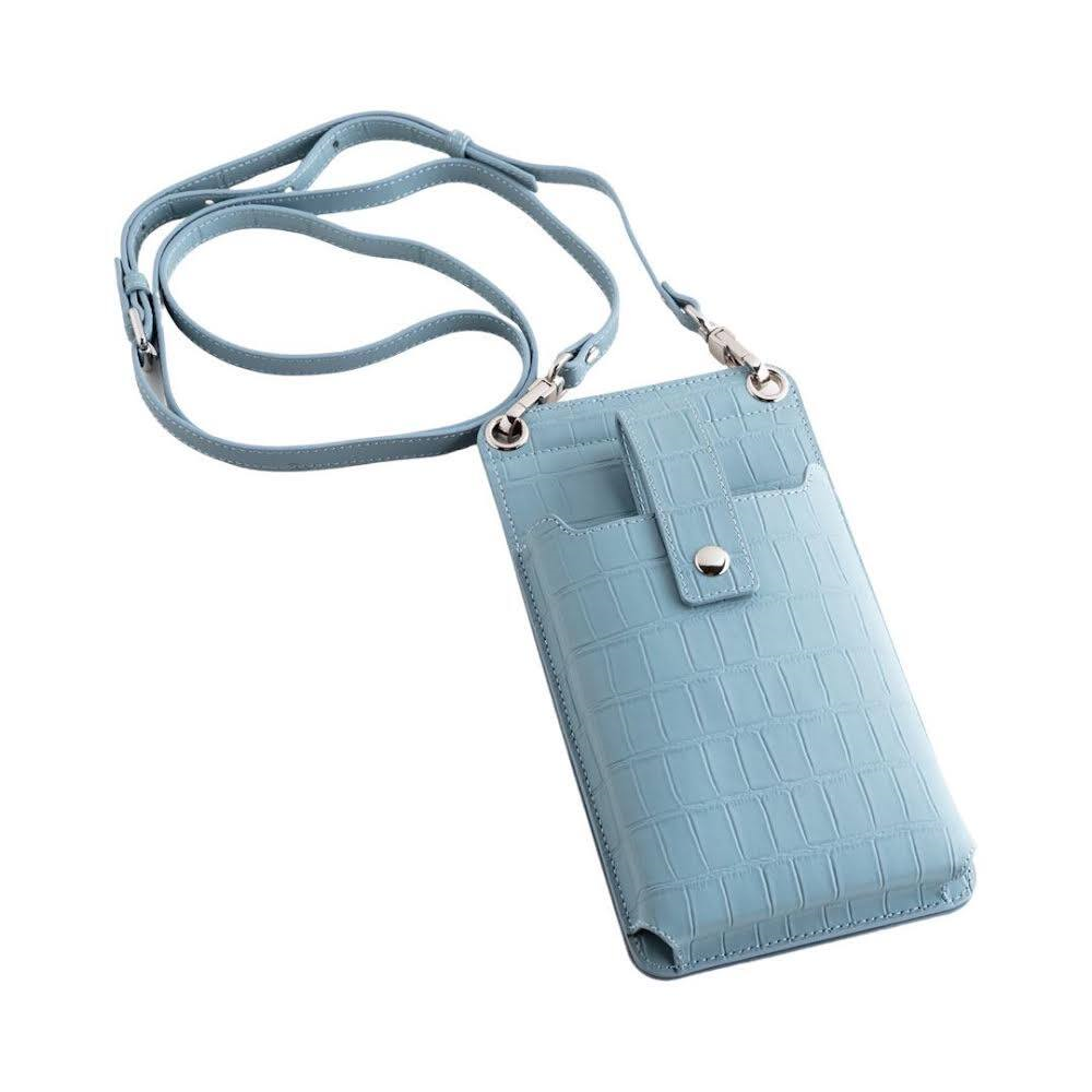 Qatari Cases Crocodile Leather Crossbody Phone & Accessories Bag - Light Blue