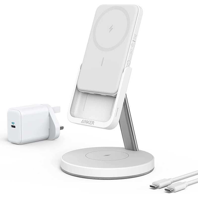 Anker Magnetic 5200mAh Wireless Charger 633 MagGo 2 in 1 Wireless Charging Station - White