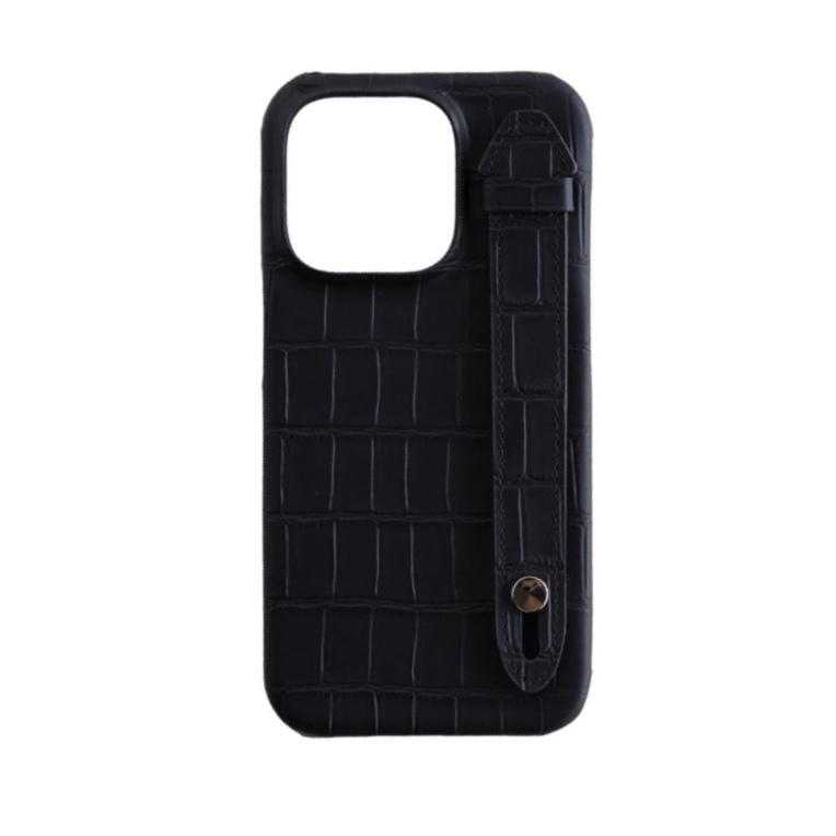 Qatari Cases Crocodile Case For iPhone 14 Pro - Black (No Card Bucket)