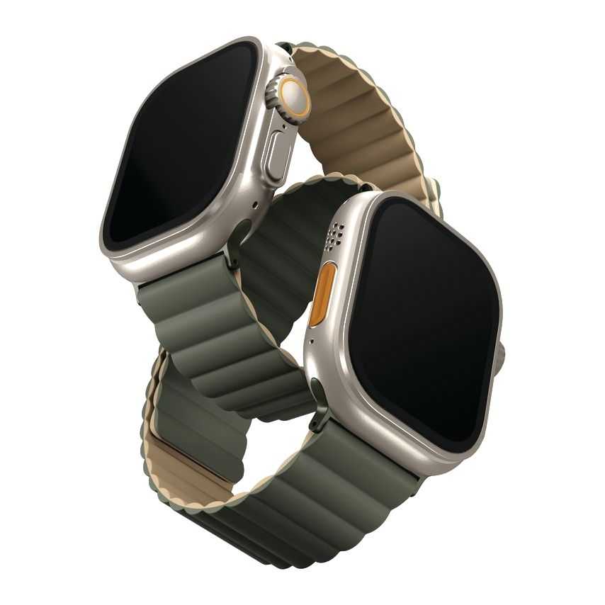 UNIQ Revix Apple Watch Silicon Strap 42mm44mm45mm & 49mm - Moss Green/Tan