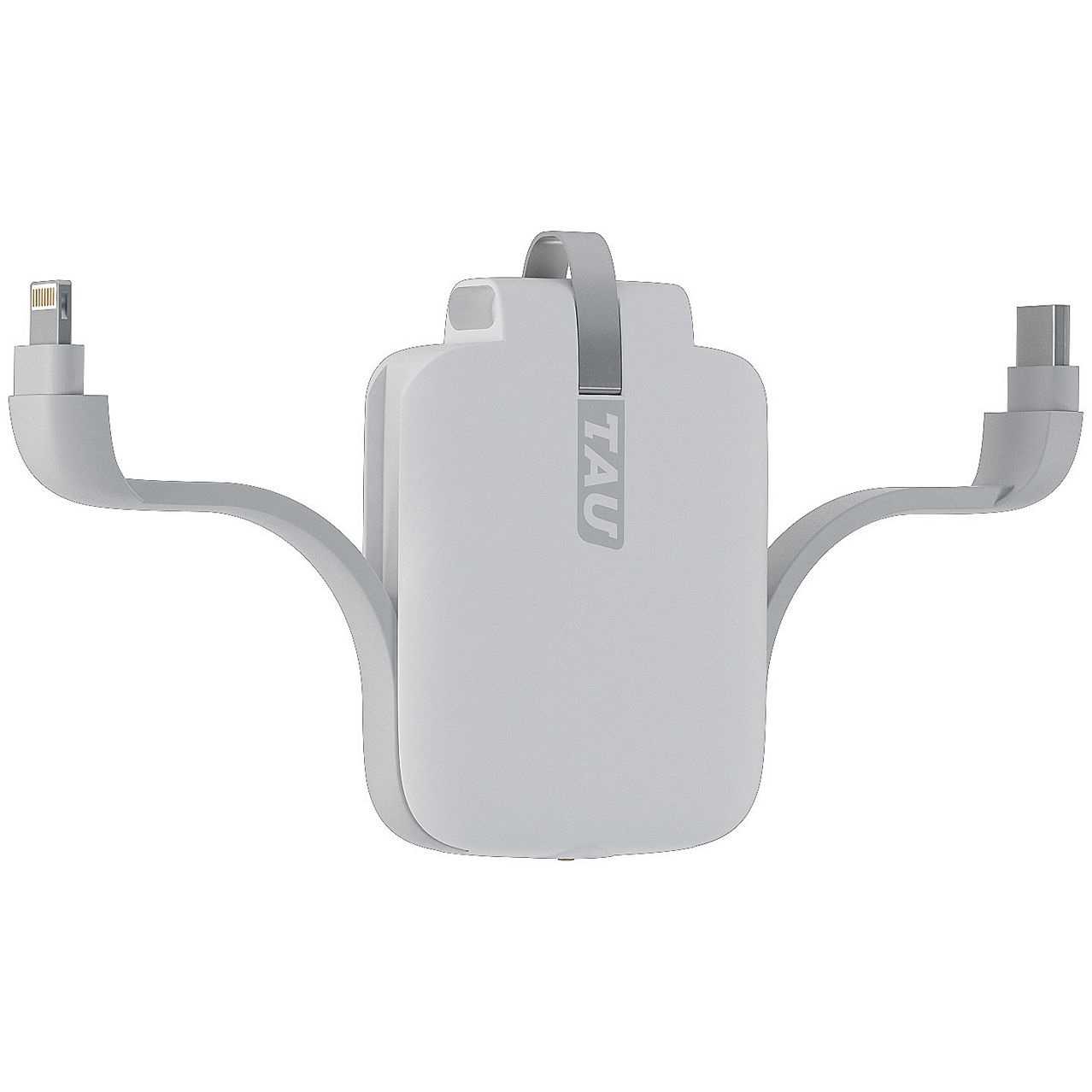 TAU 1400mAh Key Size Built-in Cable Power Bank - White