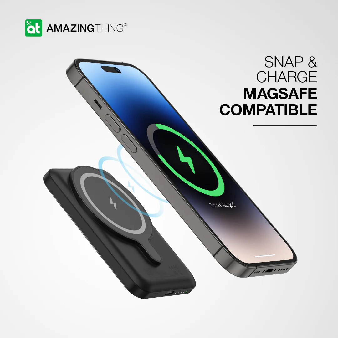 AmazingThing Thunder Pro Mag 5000mAh Magnetic Wireless Power Bank with Stand - Black