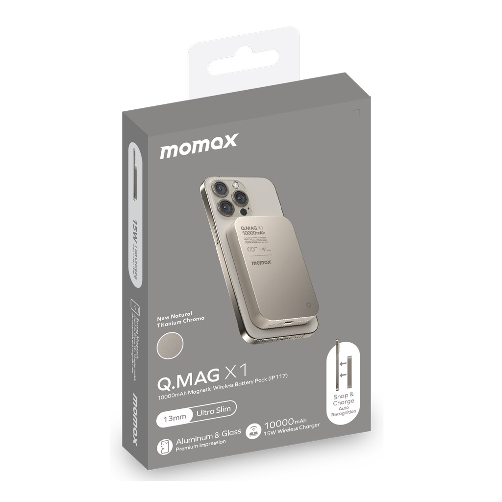 Momax Q.MAG X1 10000mAh 15W MagSafe Wireless Power Bank - Titanium