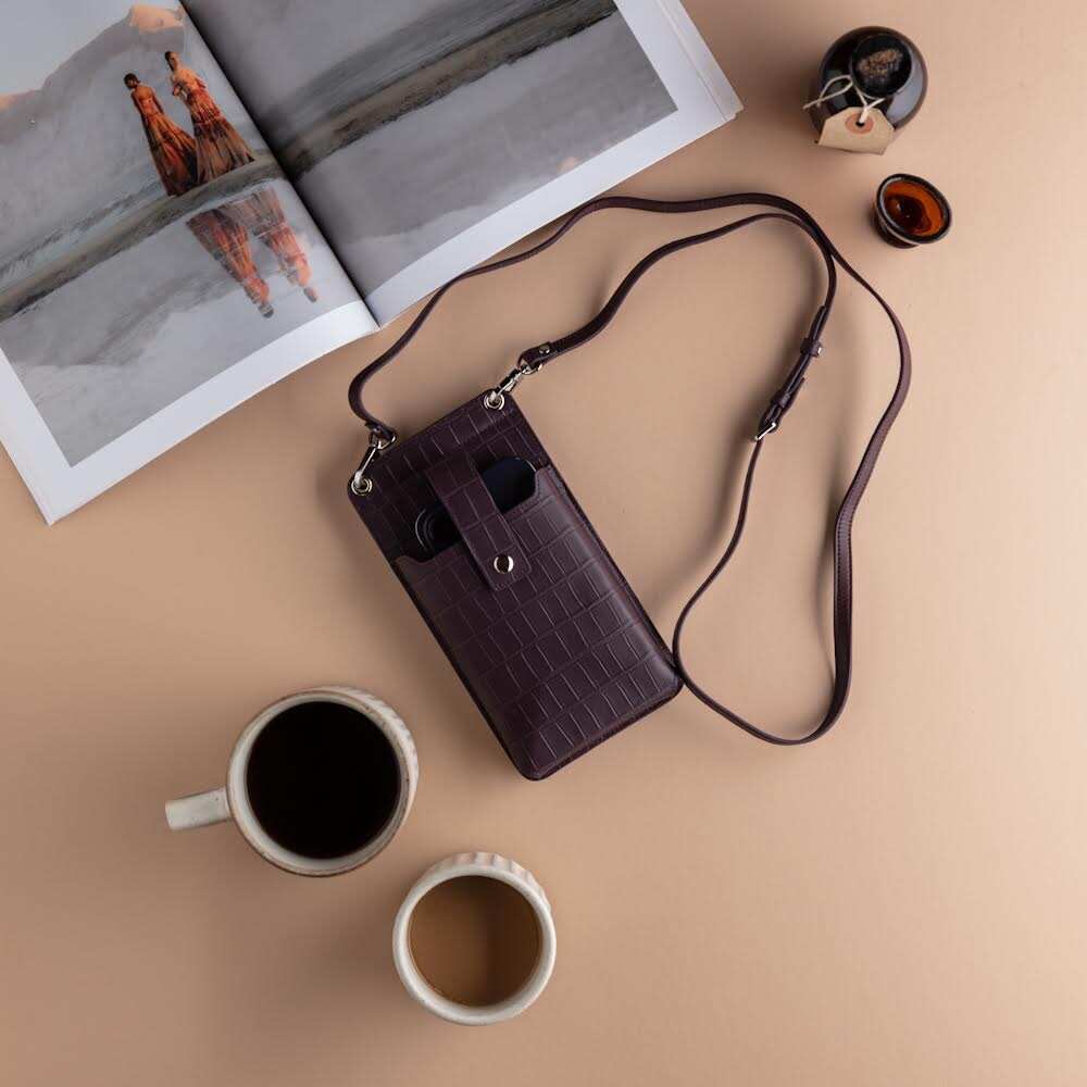 Qatari Cases Crocodile Leather Crossbody Phone & Accessories Bag - Purple