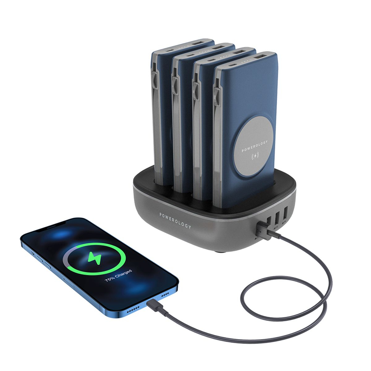 Powerology 10,000mAh 4 in 1 Power Bank Charging Dock - Blue