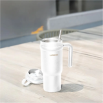 Lepresso Thermo Flask Insulated Mug with Stainless Straw 900ml - White