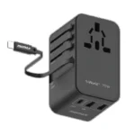 Momax 1-World+ 70W GaN 3-Port + AC Travel Adapter with Retractable USB-C Cable -Black