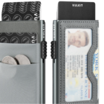 VULKIT VC306- Elastic Cloth Slot & Leather Visible Window for Cash, Coins, and ID Cards Card Holder - Space Grey