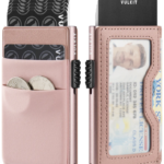 VULKIT VC306- Elastic Cloth Slot & Leather Visible Window for Cash, Coins, and ID Cards Card Holder - Rose