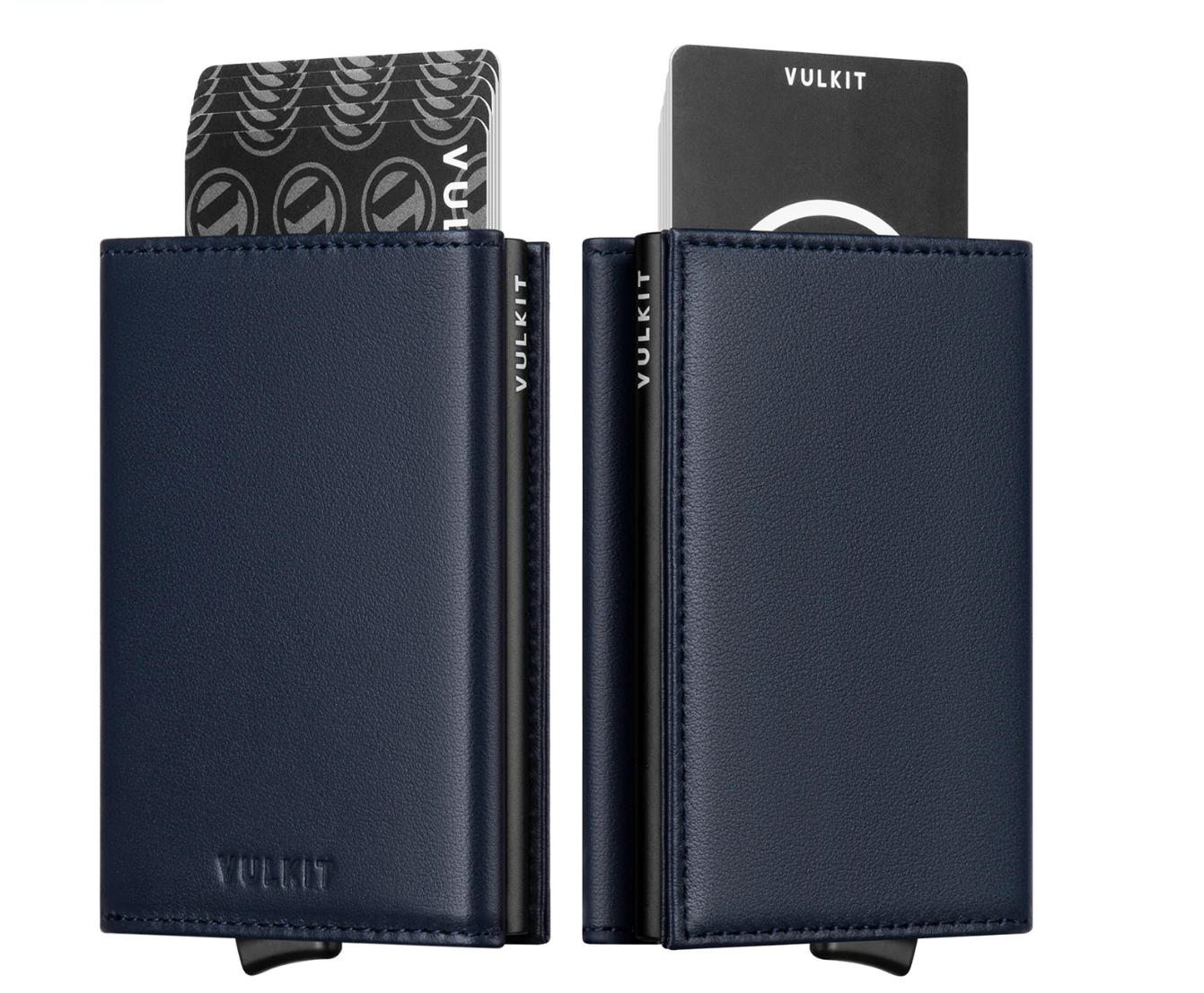 1772390200_5789.png VULKIT VC208P- Genuine Leather, without Back Zipper Slot, Magnetic Strip Closure Tri-Fold Wallet - Navy - Image 1