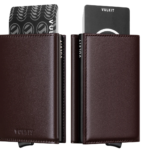 VULKIT VC208P- Genuine Leather, without Back Zipper Slot, Magnetic Strip Closure Tri-Fold Wallet - Espresso
