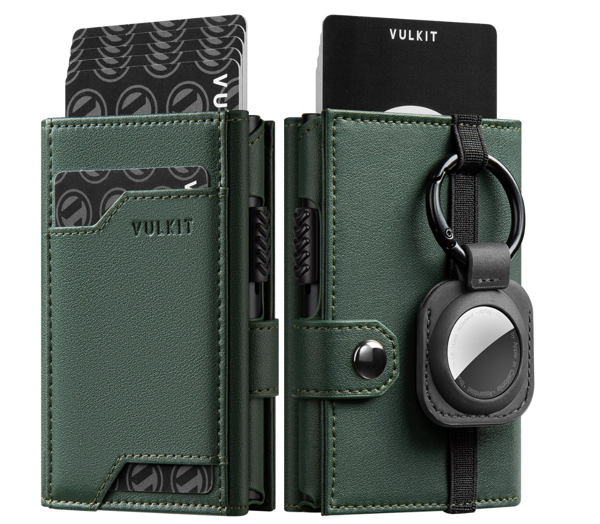 1772397409_5799.png VULKIT VC311- Banknote Compartment & ID Window Pop-Up Wallet with Removable Airtag Holder (Not Include the Airtag) New Green - Image 1